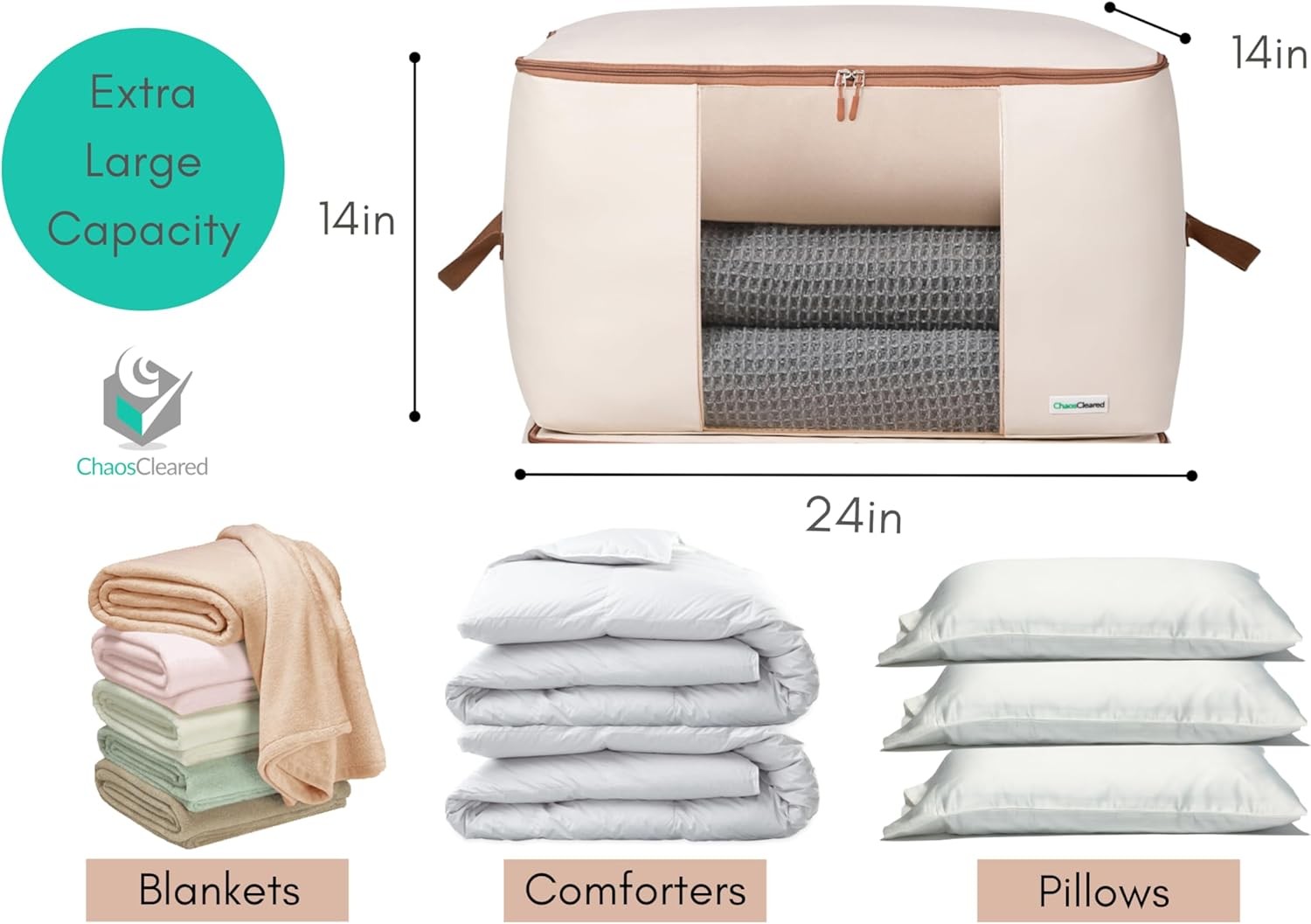Storage Bag – 2 Pack Canvas Organizer bags for King/Queen Comforters, Pillows