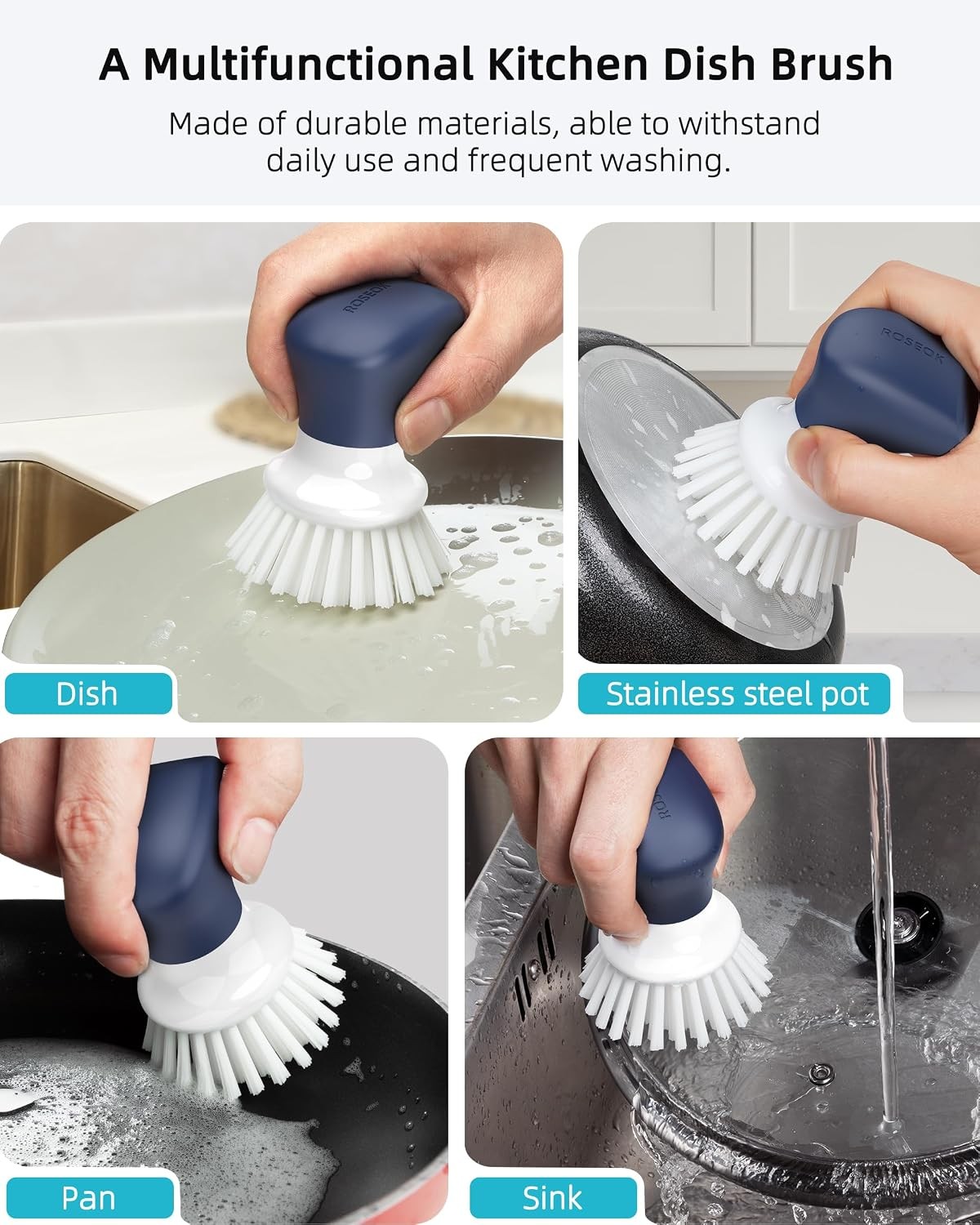 Dish Scrub Brush, Palm Brush, Kitchen Brush, Nylon Bristles | Self-Standing Dish