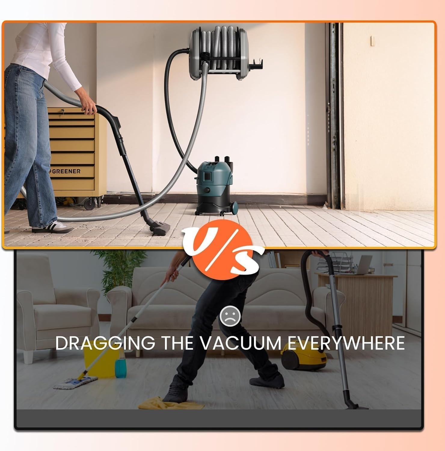Giraffe Tools Vacuum Cleaner Hose Reel with 30ft Extension Retractable Hose-32mm