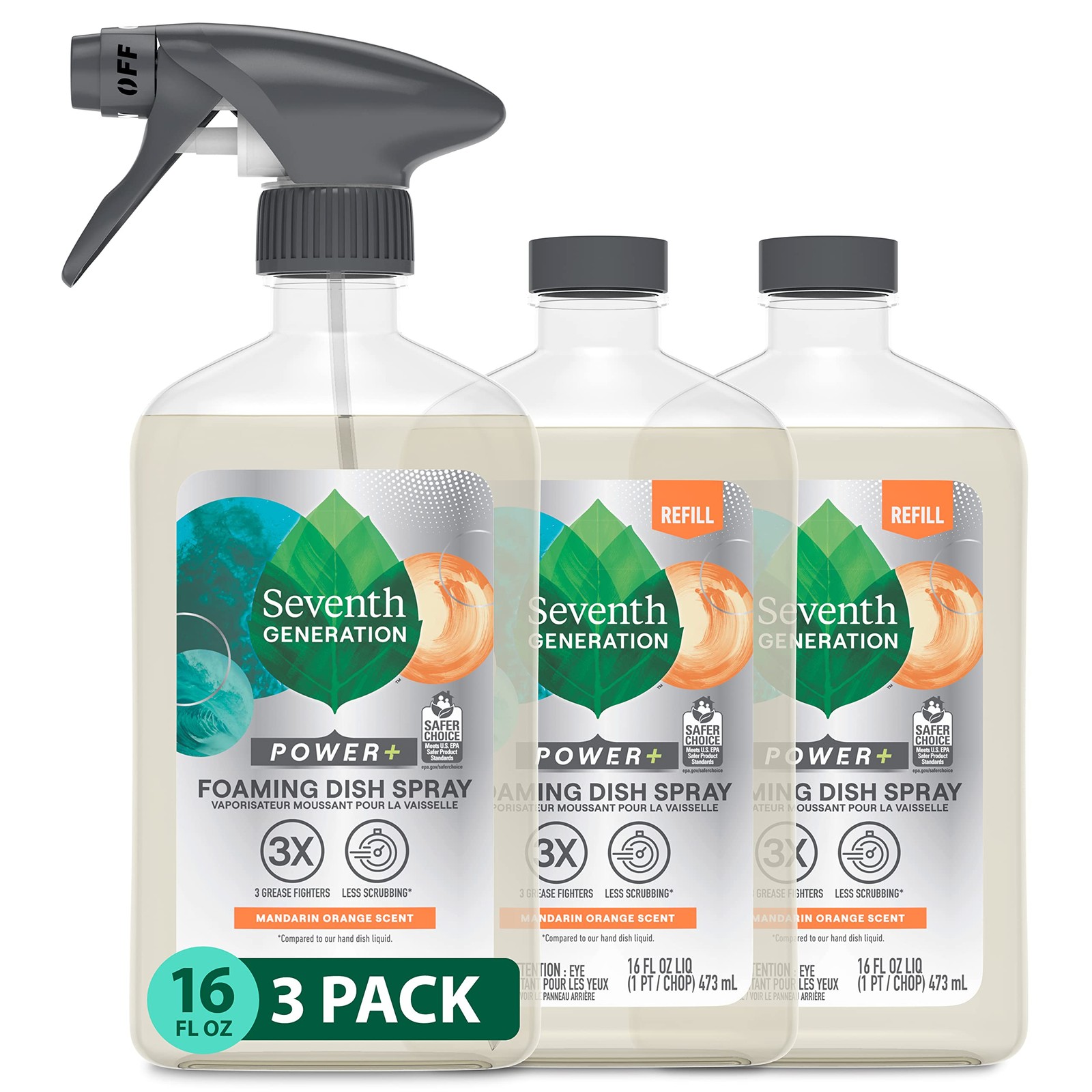 Seventh Generation Mandarin Orange Foaming Dish Spray 16Oz Pack Of 3 Biodegra…