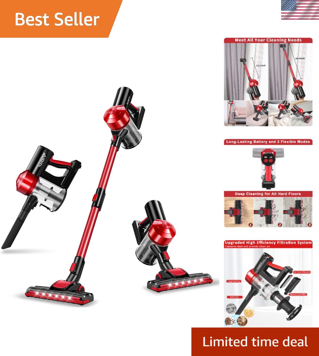 C150 Cordless Vacuum Cleaner – 18000Pa Suction, 35min Runtime, HEPA Filter