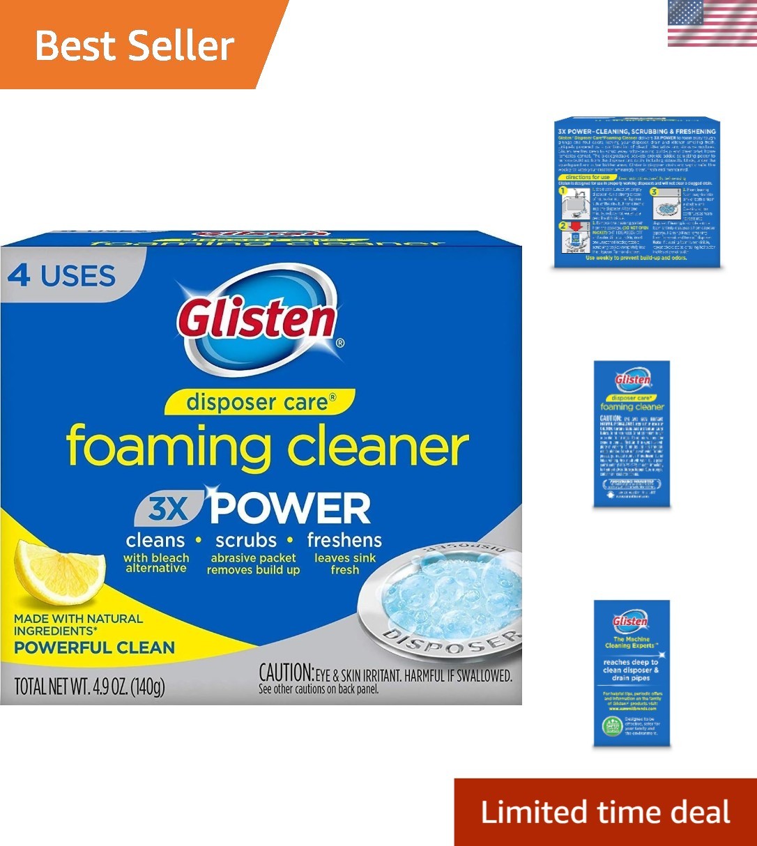 Natural Foaming Odor Eliminator for Disposals – Easy Pack of 4, Lemon Fresh
