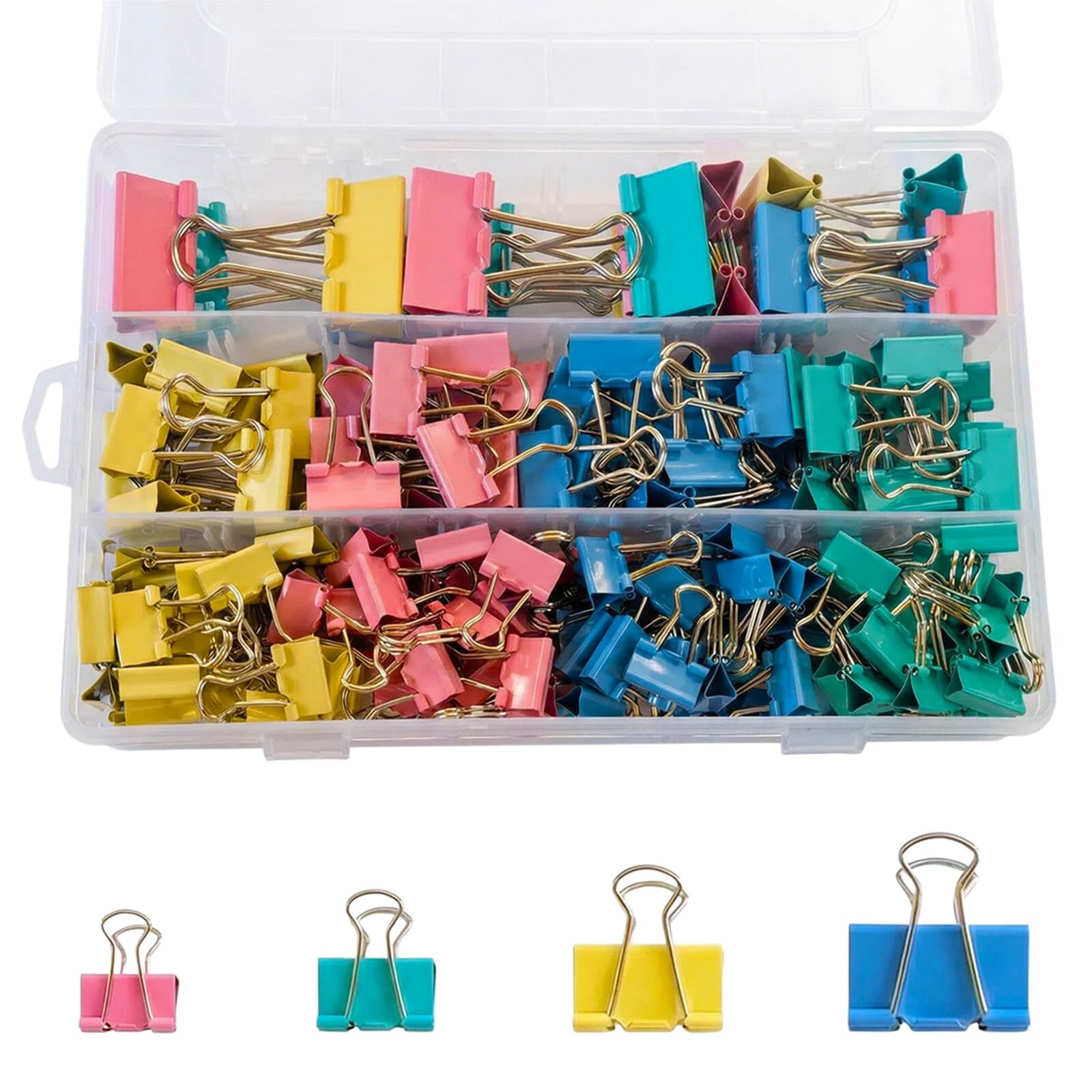 180 Pcs Binder Clips Assorted 4 sizes, 0.59in, 0.75in, 1 in, 1.26 Colored