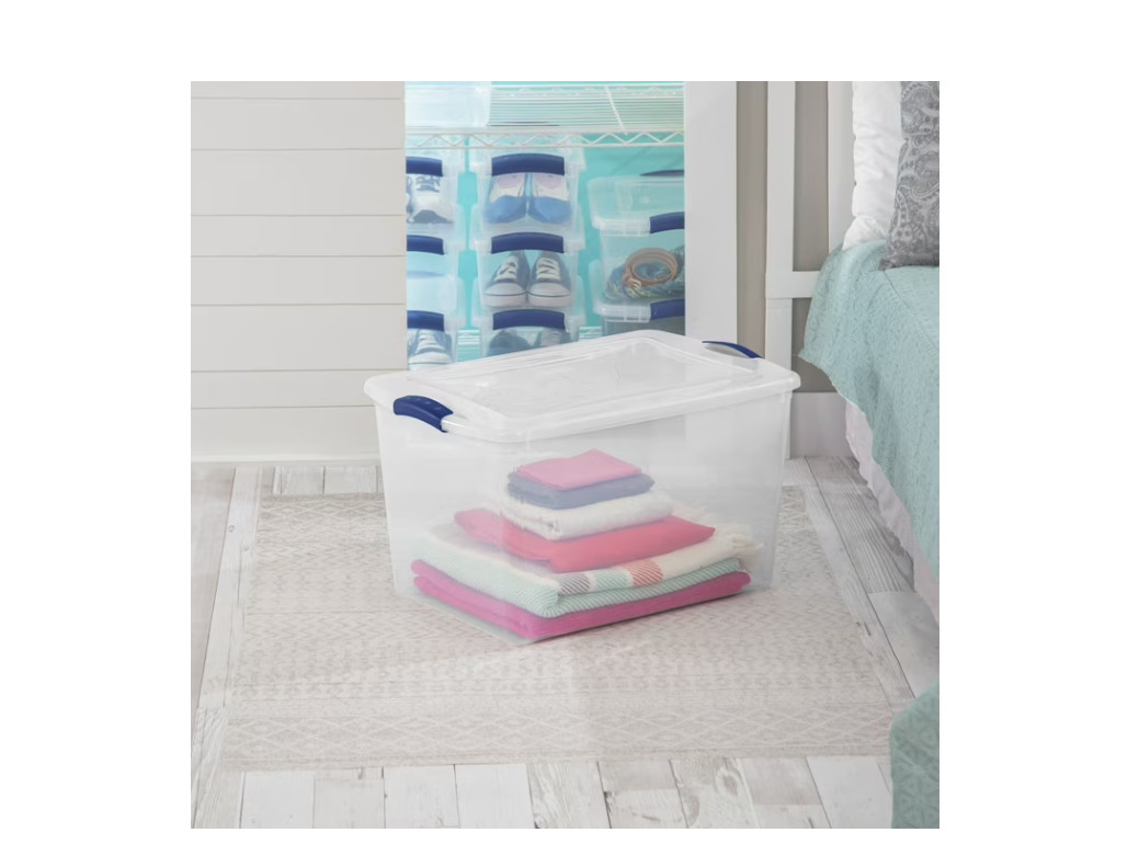 (4 pack) Sterilite 66 Quart Large Latching Storage Bin, Clear Plastic Storage