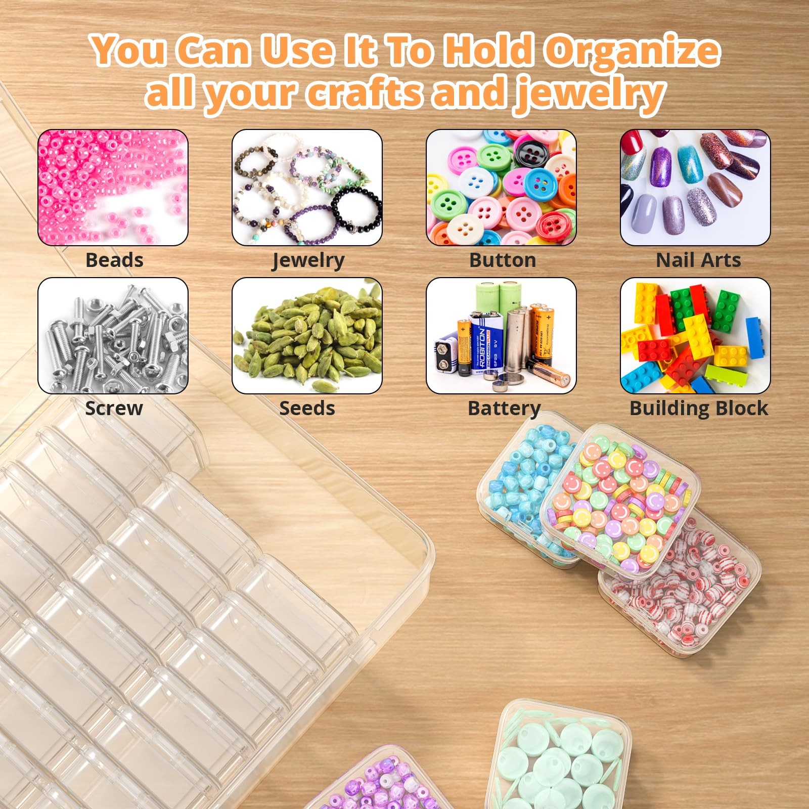 Mathtoxyz Bead Organizer Box, 30Pcs Small Beads Organizers Clear – 1P,