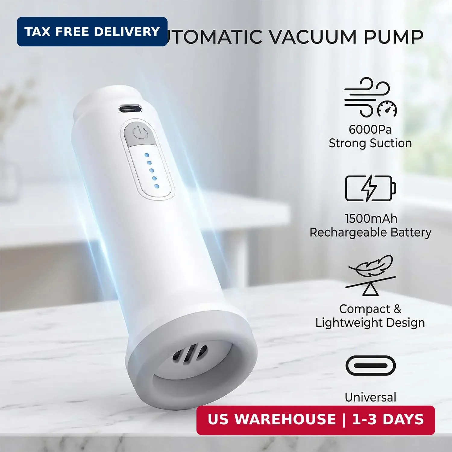 Cordless Electric Vacuum Pump for Storage Bags, Portable Rechargeable Air Pump w