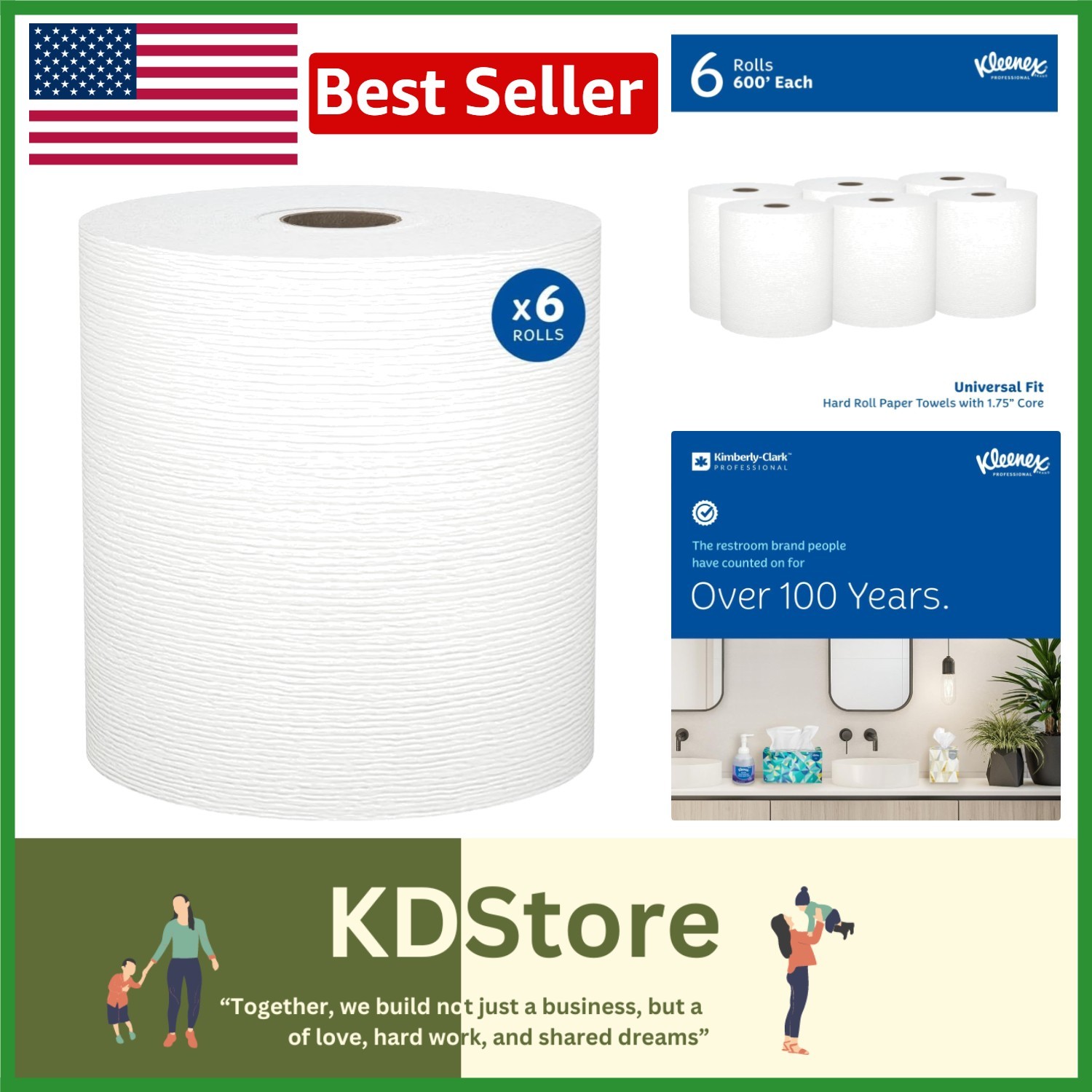 Universal Hard Roll Paper Towels, Bulk – 6 Rolls, 600′ Each with High Absorbency
