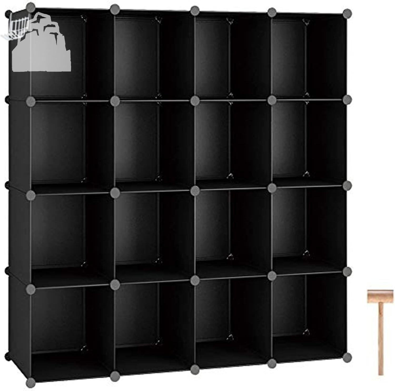 16-Cube Storage Organizer Plastic Shelves Unit Bedroom Closet Black