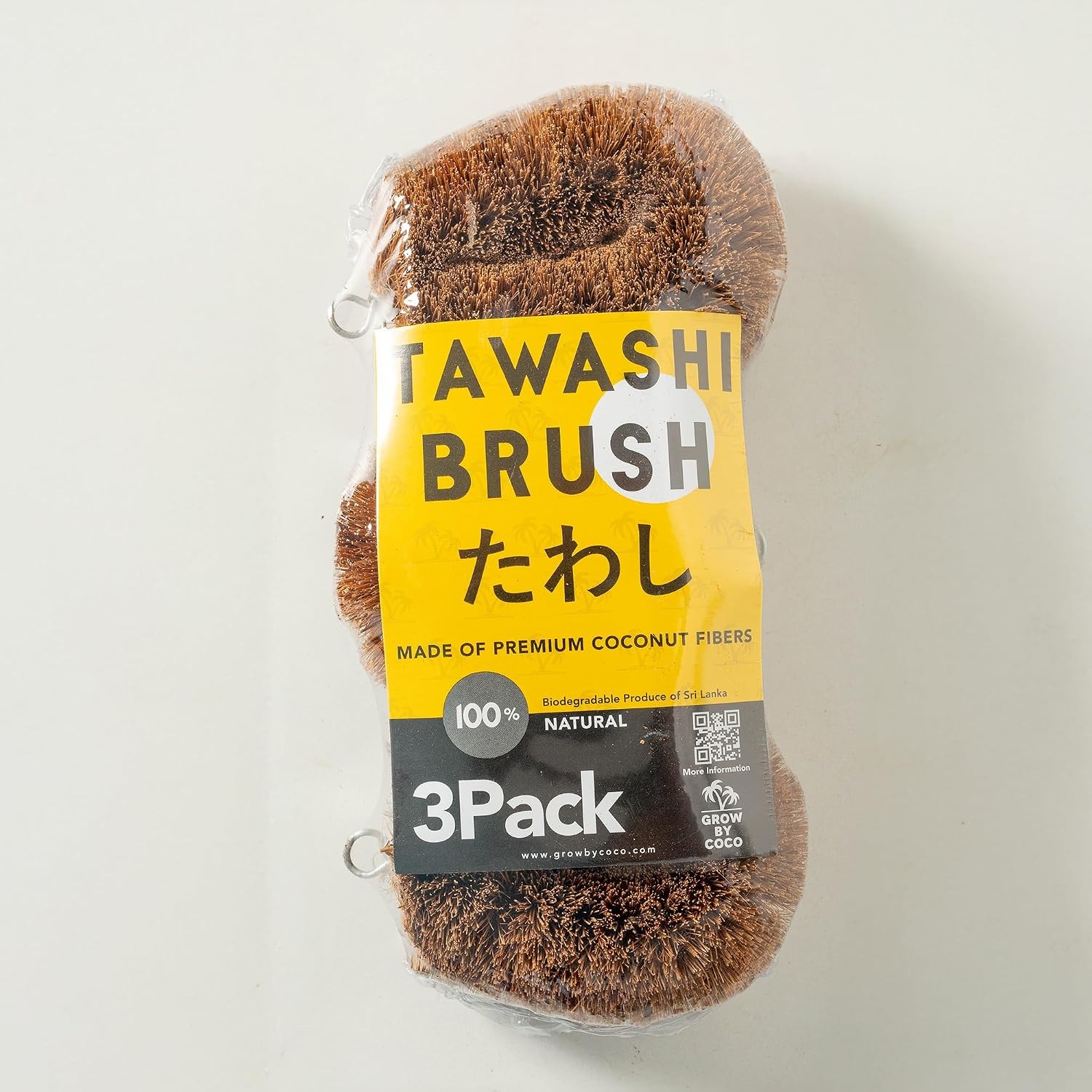 Pack of 3 Tawashi Vegetable Scrub Brush, 100% Natural Coconut Coir Fiber,Fruit