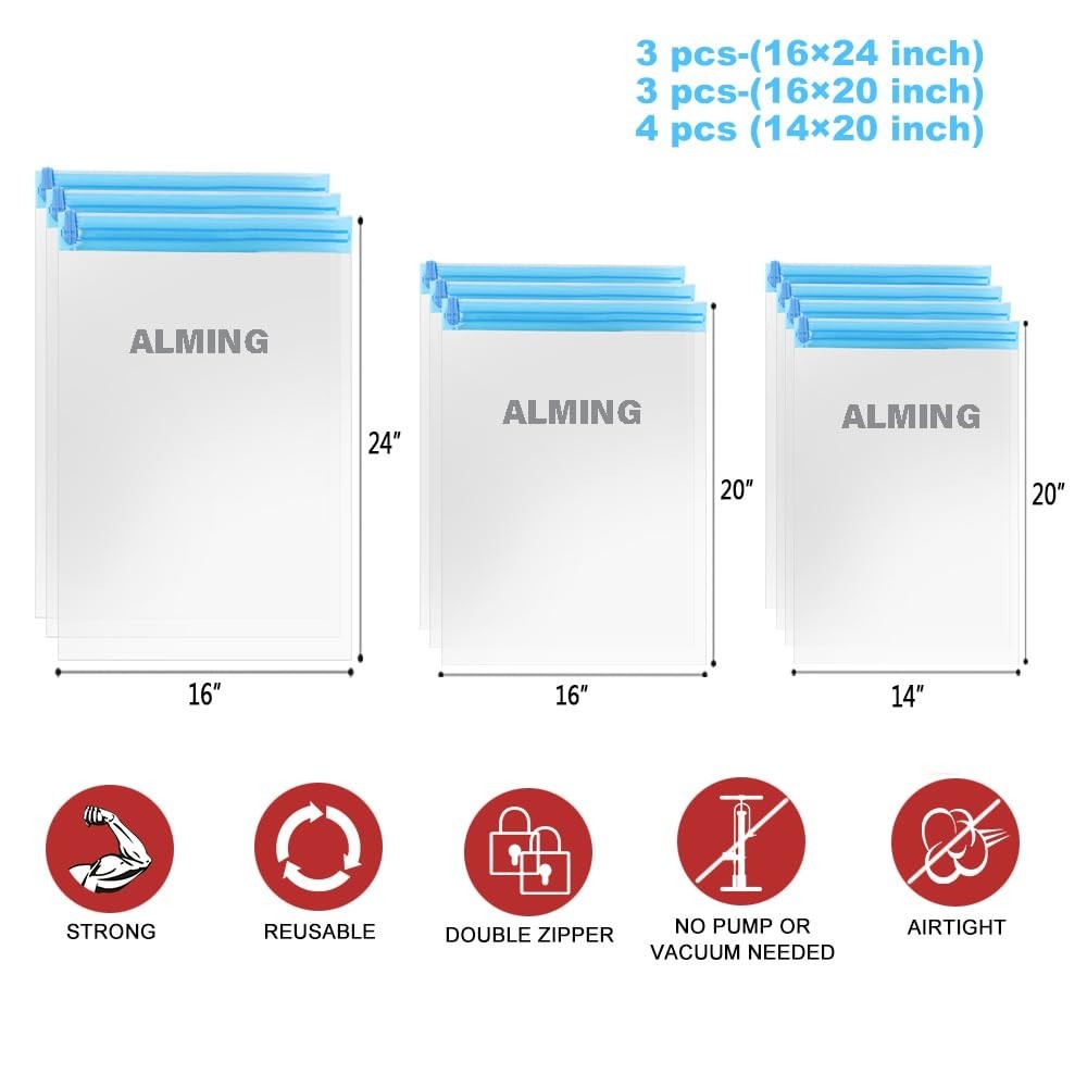10 Pack Compression Storage Bags – Space Saver Travel Accessories – No Vacuum Ne