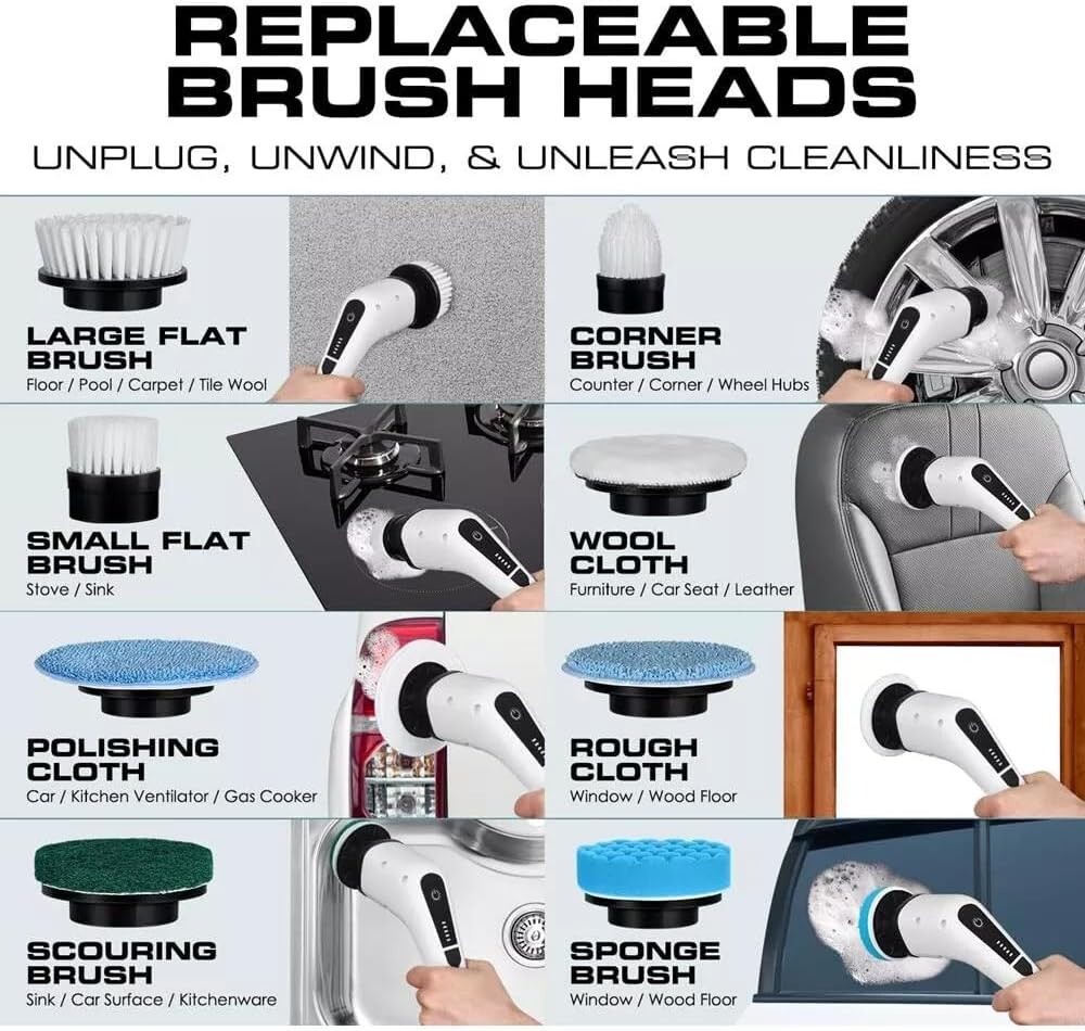 Electric Spin Scrubber Cleaning Brush 8 In 1 Shower Scrubber Adjustable Handle