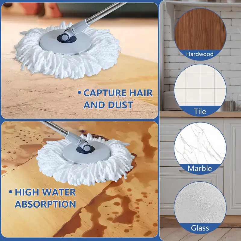 60″ Mop and Bucket Wringer Set Household Cleaning w/6PCS Mop Pads+1 Scrub Brush