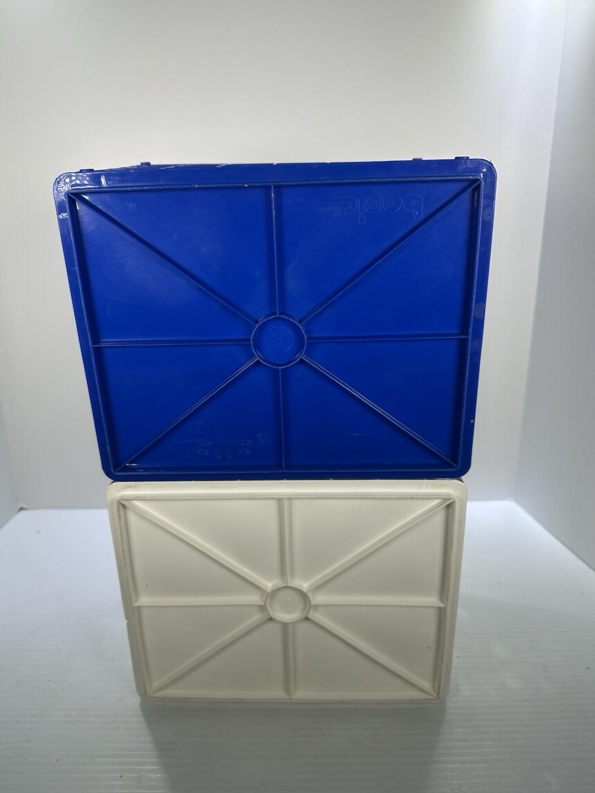 Yaffa Blocks Storage Crate Bin Stackable Set Of 2 Small Mini White Blue Desk 9”