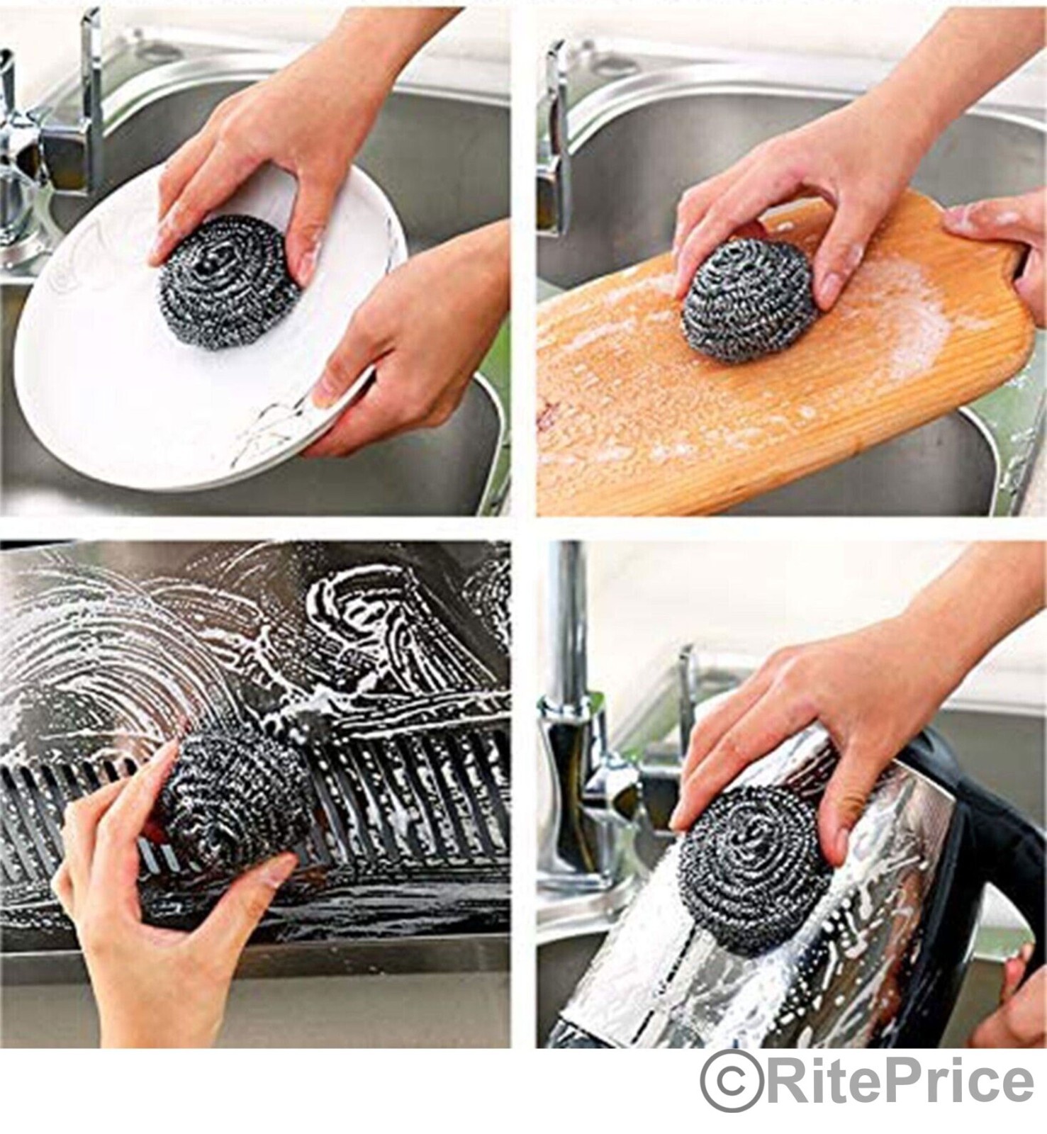 12PCS (2 Pack) Stainless Steel Sponges Scrubbing Scourer Pad For Kitchen – New