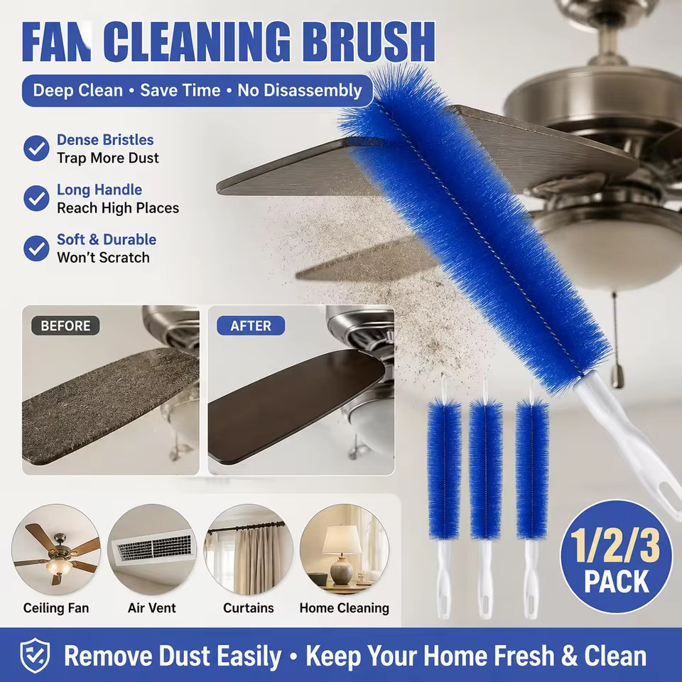 3-Pack Fan Cleaning Brush with Bendable Microfiber Dust Cleaning Brush Tool