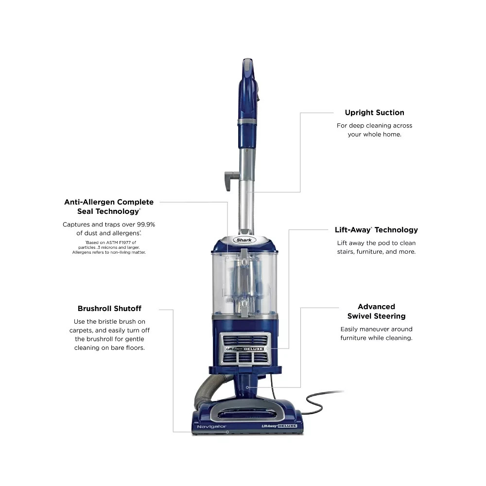 Shark Navigator Lift-Away Deluxe Upright Vacuum NV360 9.5″ Cleaning Path Blue