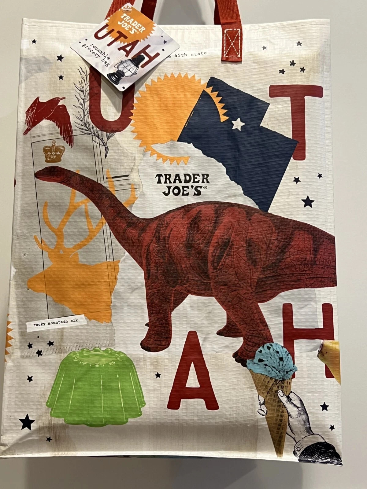 Trader Joe’s Utah Reusable Shopping Bag: Dinosaur, Arches, Bison, Umbrellas