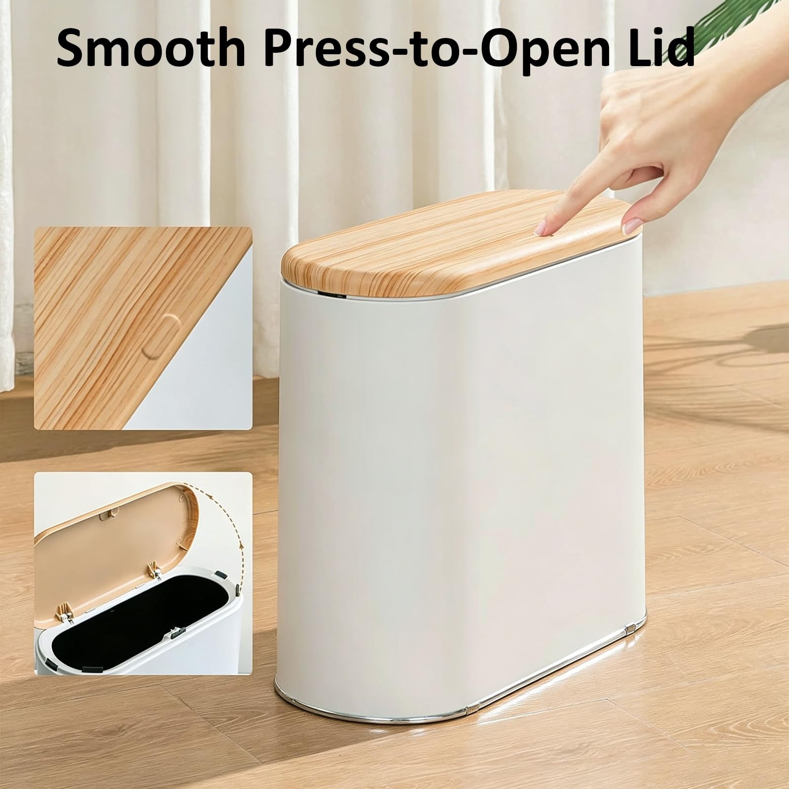 TODAYGO Small Bathroom Trash Can 2.6 Gallon Faux Wood Grain Top