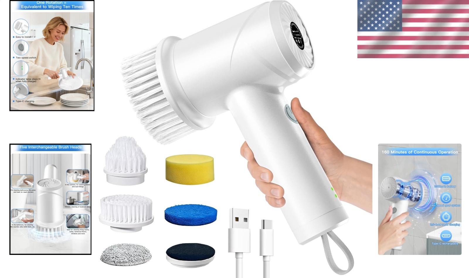 Electric Spin Scrubber Cordless Waterproof Bathroom Kitchen Tile Floor Cleaner
