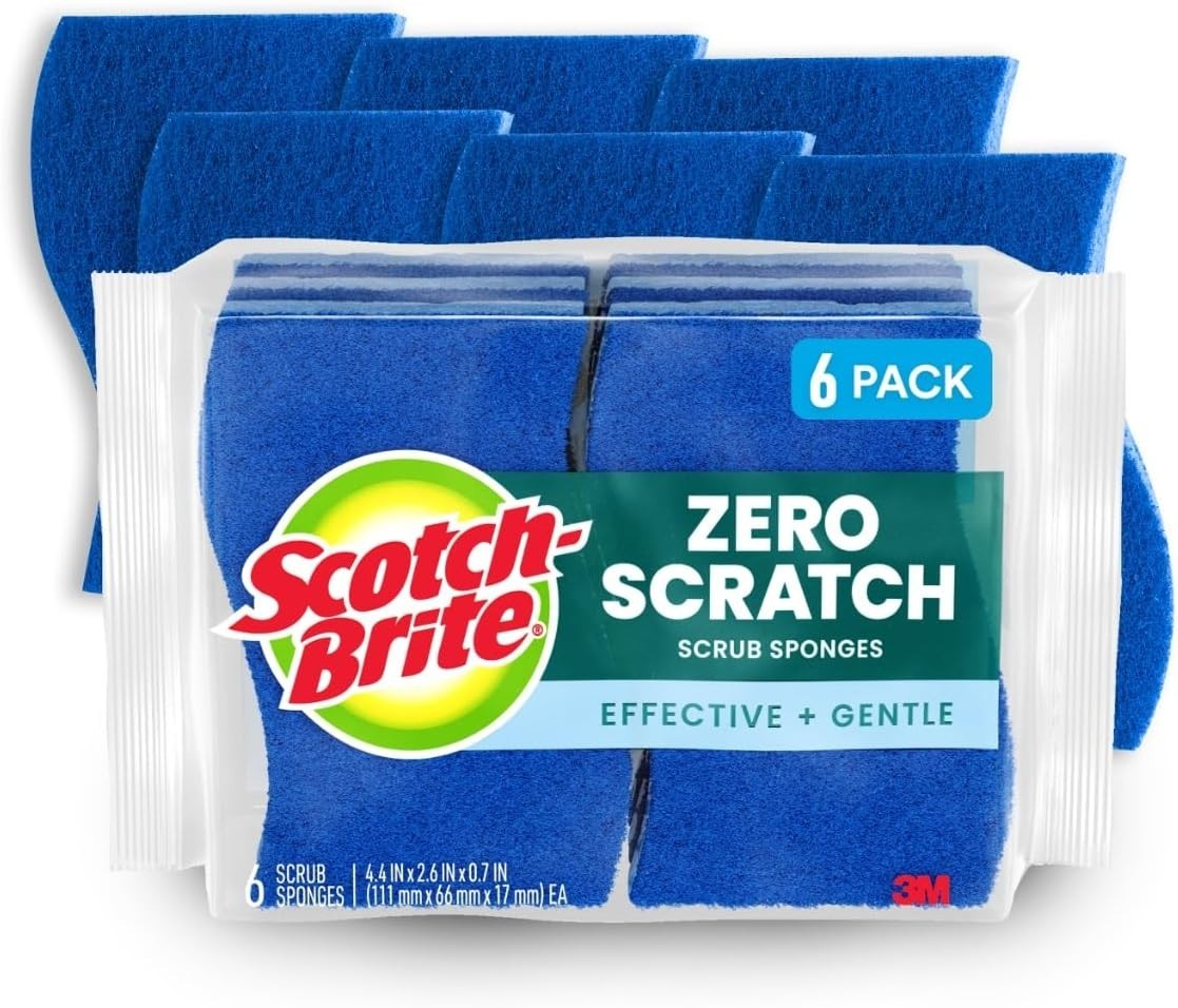 Zero Scratch Scrub Sponge, 6 Kitchen Sponges for Cleaning Around th