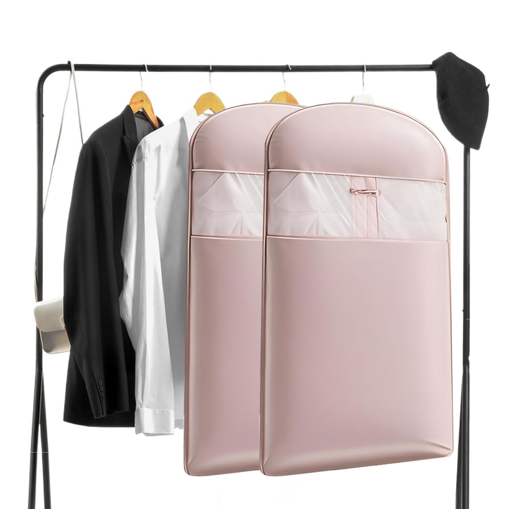 Space Saving Hanging Garment Bag w/ Self Compression Zipper Storage Bag(Pink M)