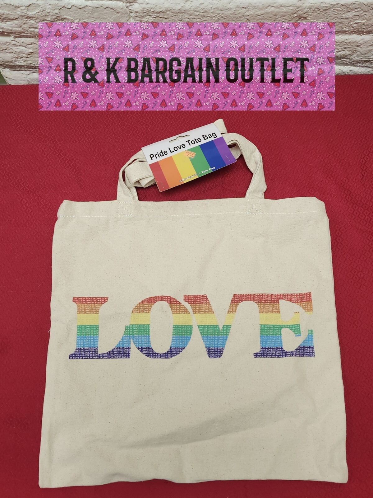 Pride Love Canvas Tote Carry Bag LGBQT Rainbow Gay Pride # 173750 14×13 Inches