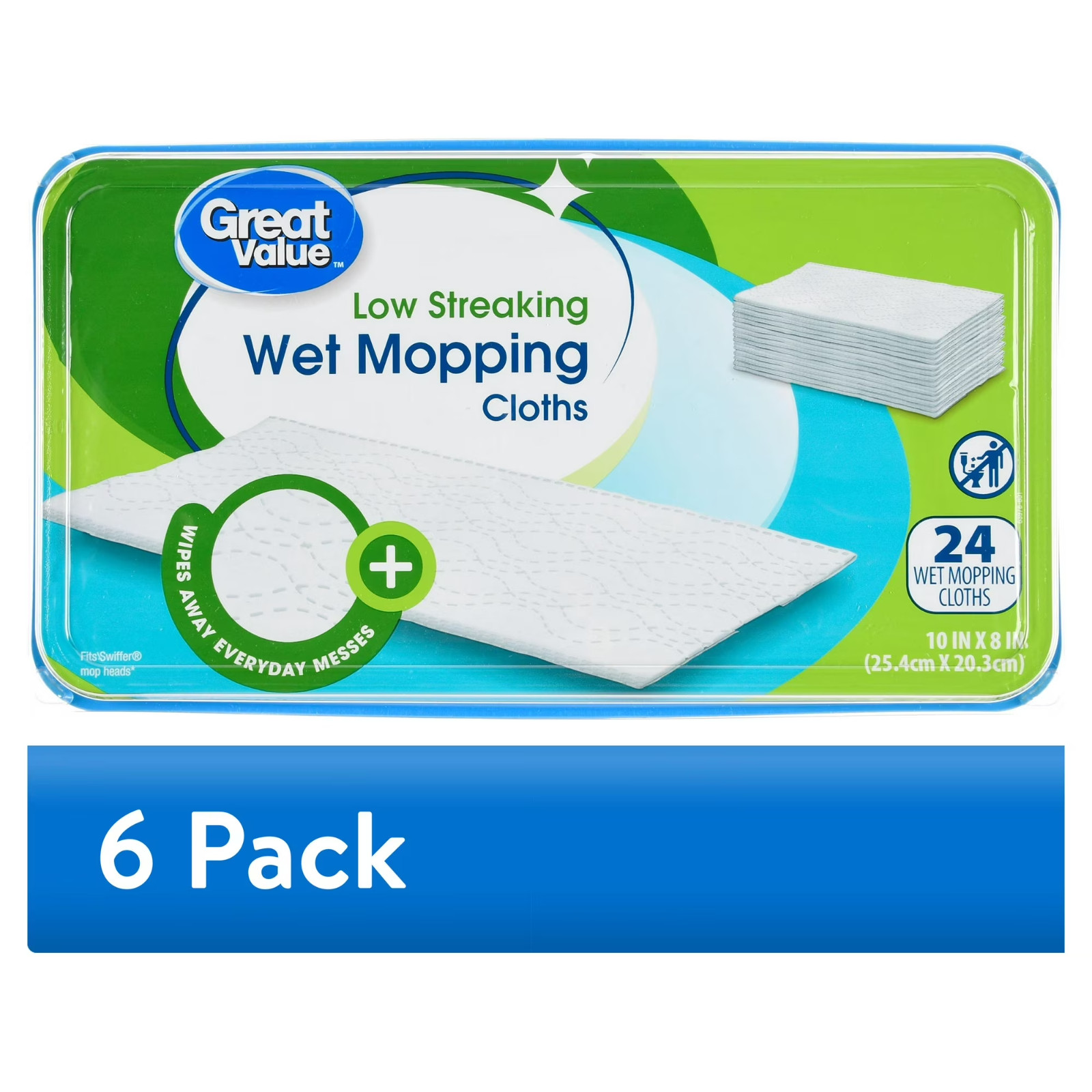 (6 pack) Great Value Low Streaking Wet Mopping Cloths, 24 Count
