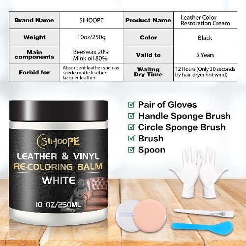 Leather Recoloring Balm, Repair Kit for Furniture, Dye Couch Pain Color: white