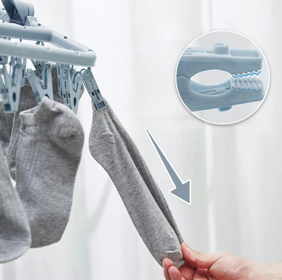 1pc Folding Drying Rack w/ 32 Clips – Portable Hanger for Socks & Underwear