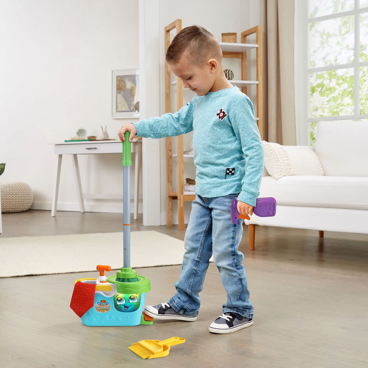 Clean Sweep Learning Caddy, Mop and Broom Cleaning Toy Set for Ages 3-5, Blue
