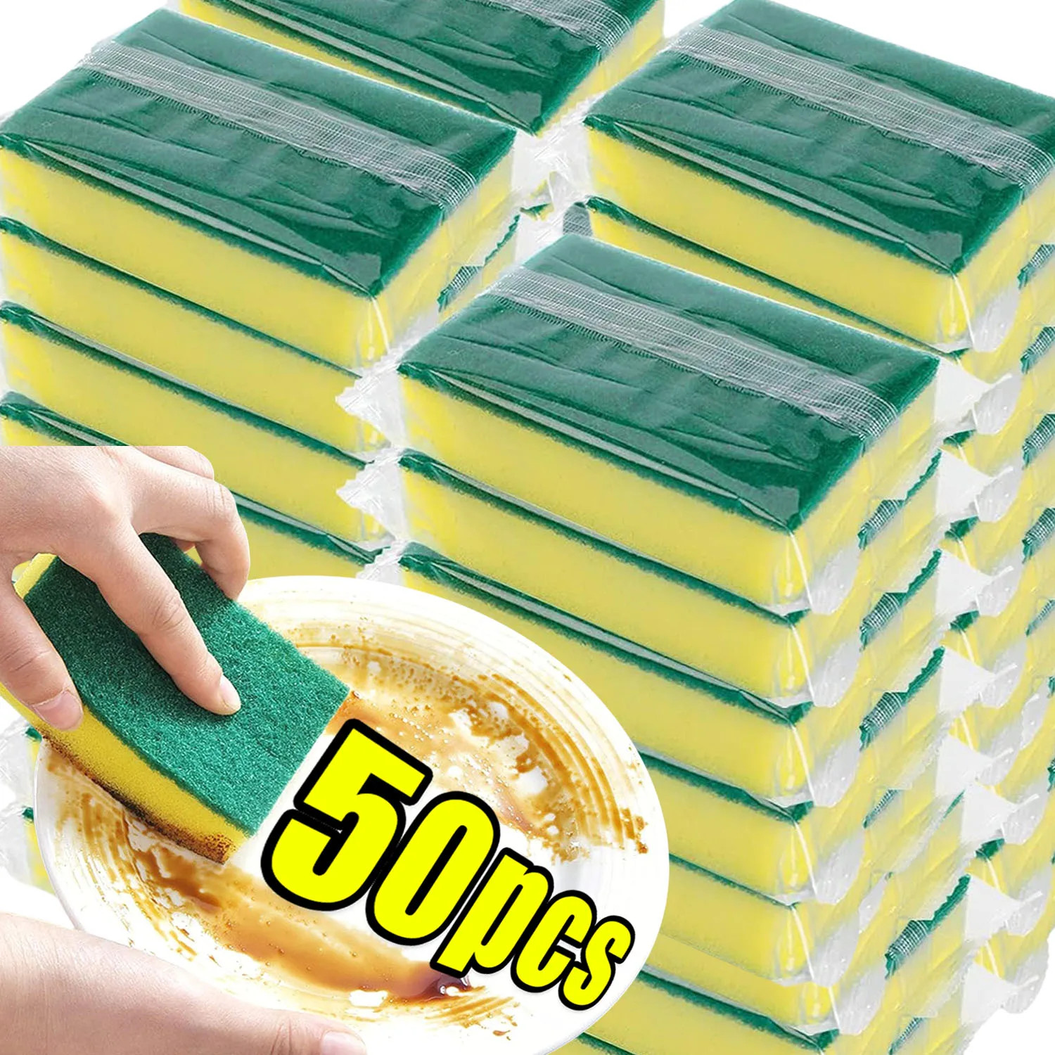 100/1Pcs Kitchen Dishwashing Sponge Soft Absorbent Clean Rub Pot Rust Scouring P