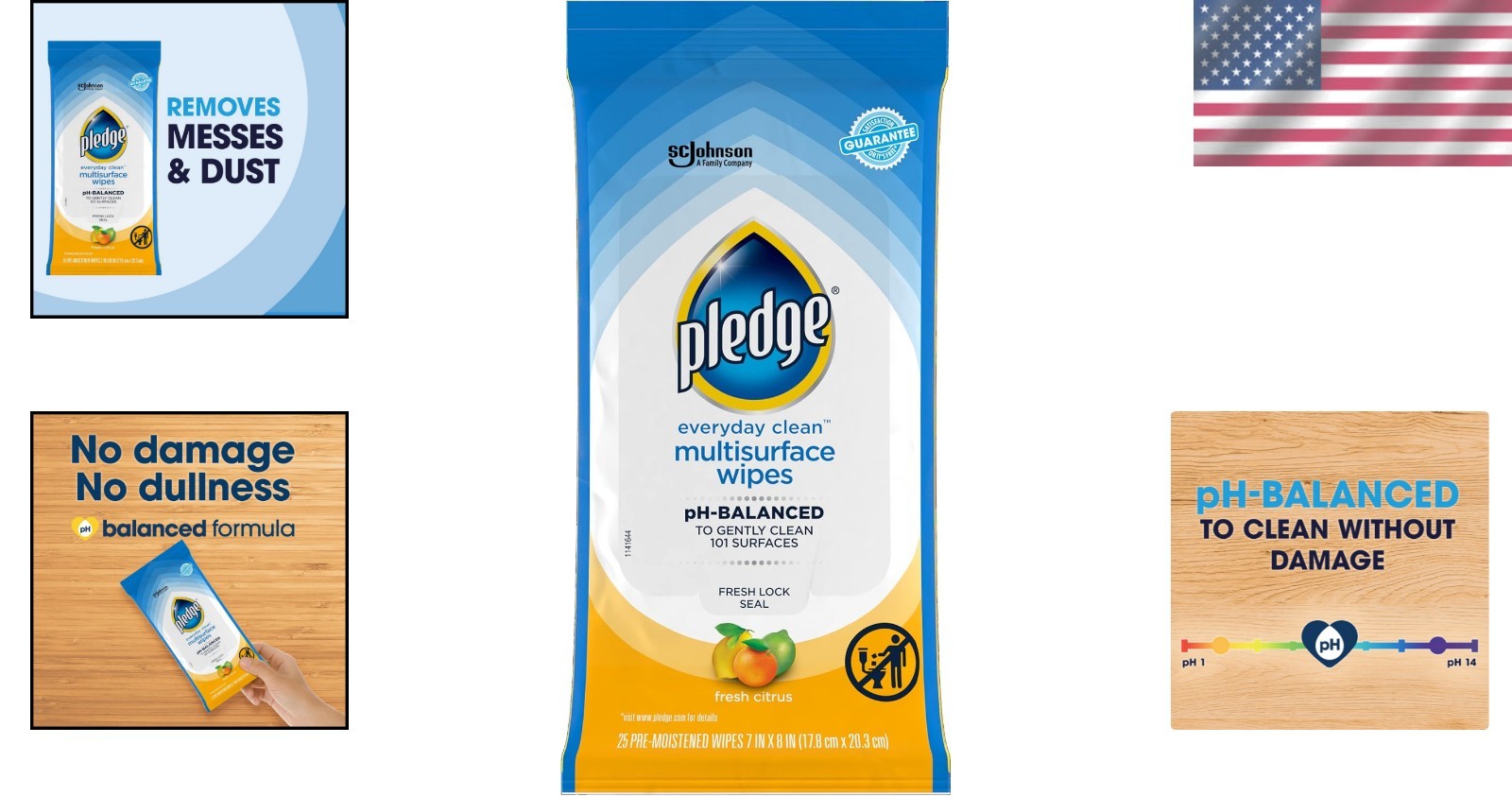 Eco-Friendly Pledge Multisurface Wipes – pH Balanced & Fresh Citrus – 25 Pack