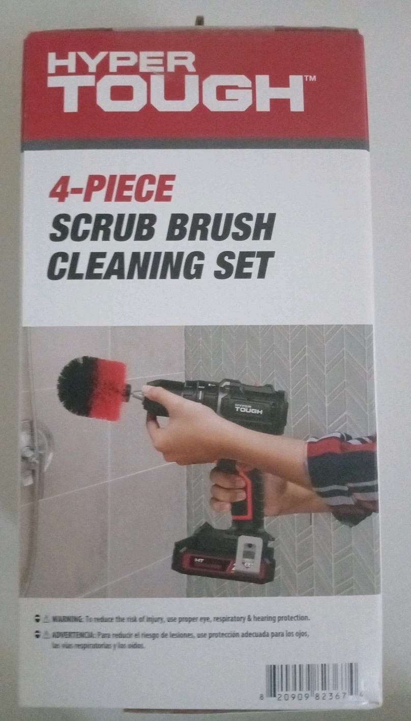 New Hyper Tough 4 piece Scrub Brush Cleaning Set Tool Attachments