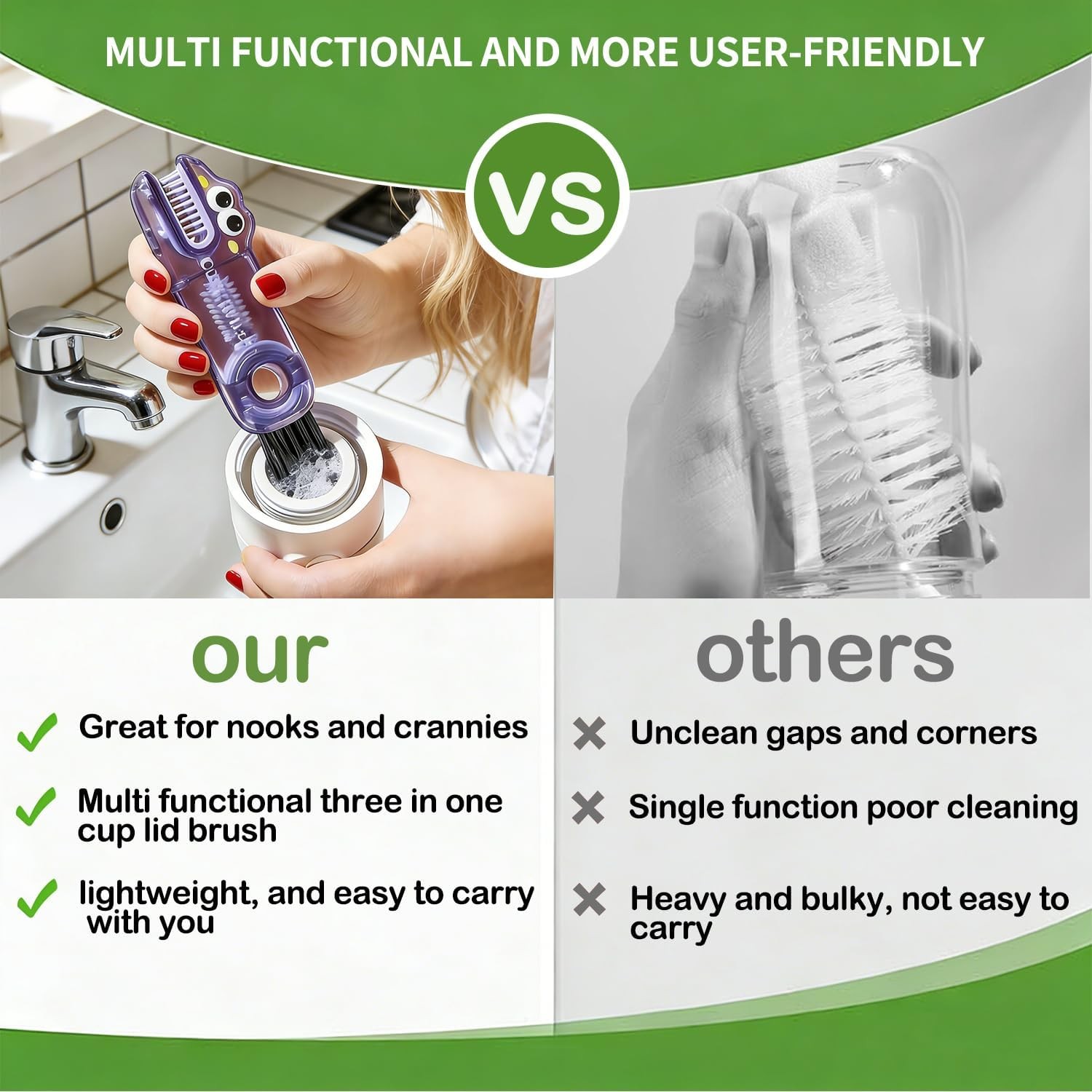 3 in 1 Cup Lid Gap Cleaning Brush Set 3 Pcs Multifunctional Bottle Cleaning Brus
