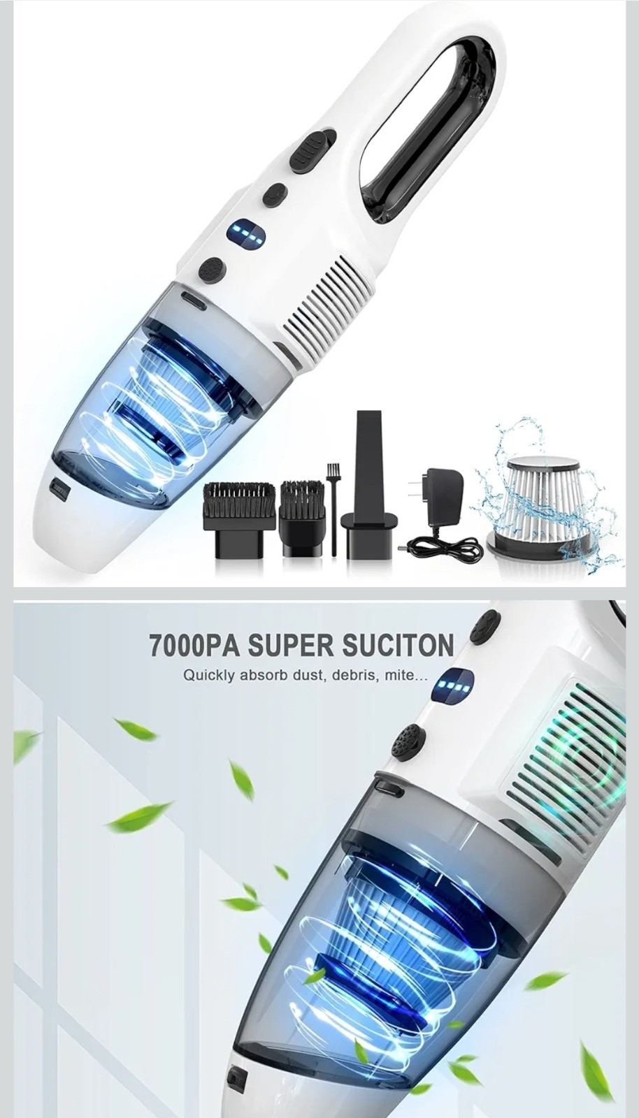 Handheld Vacuum Cordless, 7000PA Powerful Suction with Rechargeable Hand Held…