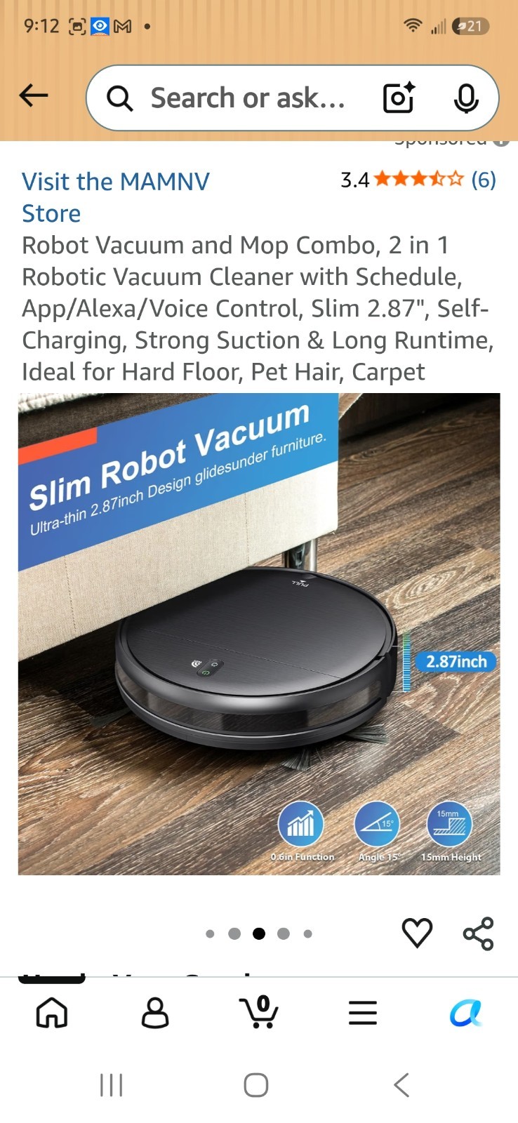 MAMNV Robot Vacuum and Mop Combo BR151 WiFi/App Control Needs Charger