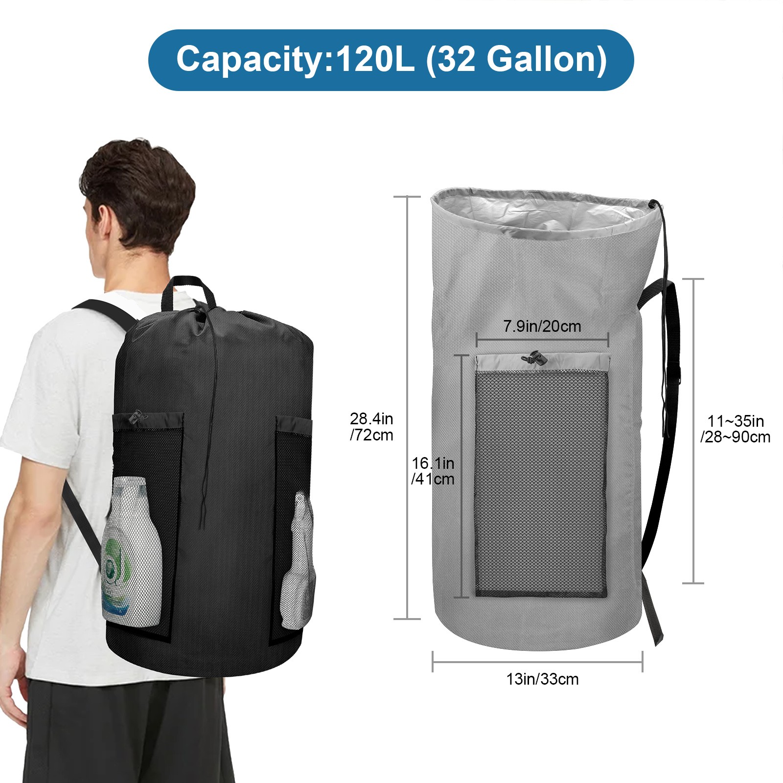 Heavy Duty 120L Laundry Bag Backpack 900D Oxford Waterproof for Cloth Organizer
