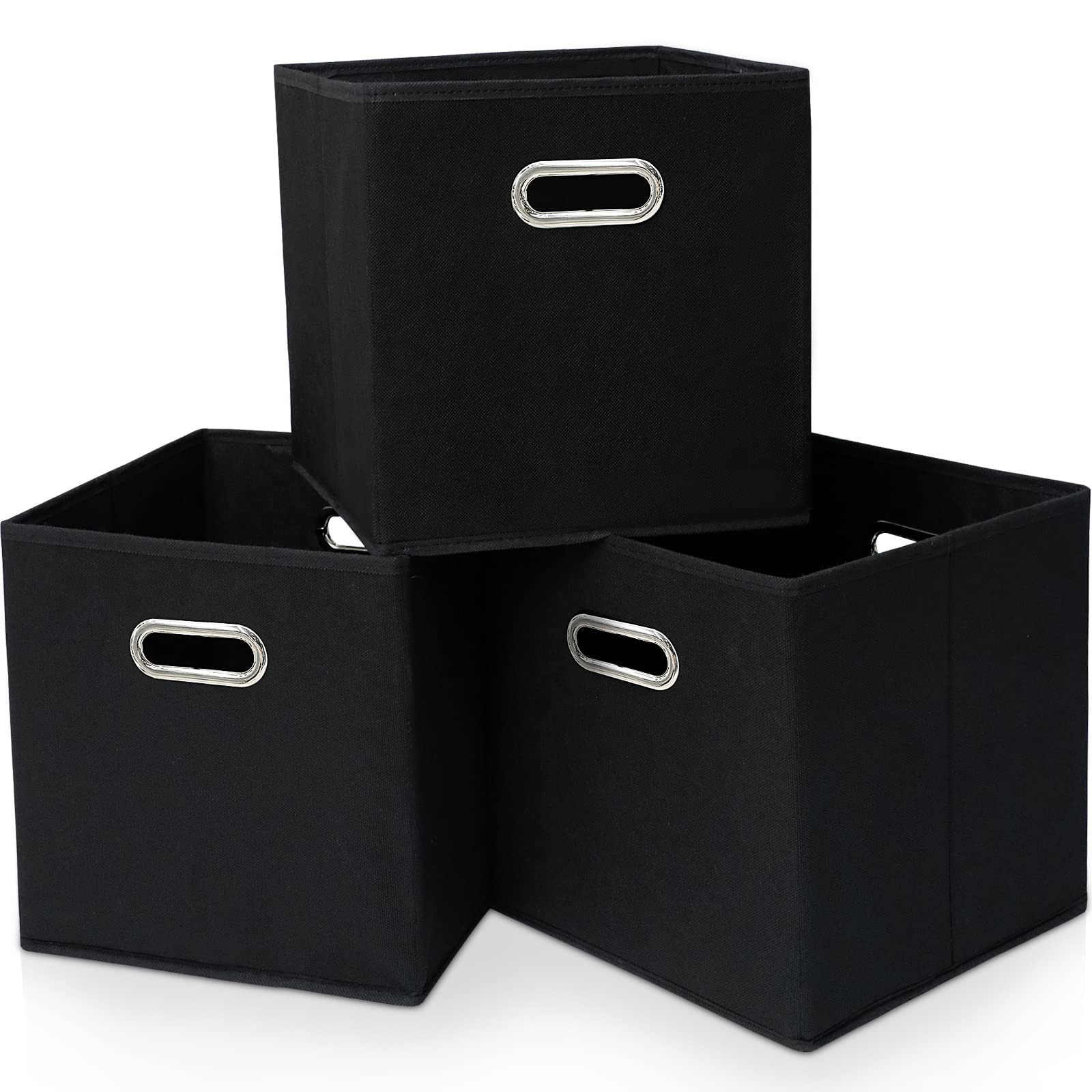 Yunkeeper Black Fabric Cubby Storage Bins，13x13x13 Inches ，Cube 3 Pack,