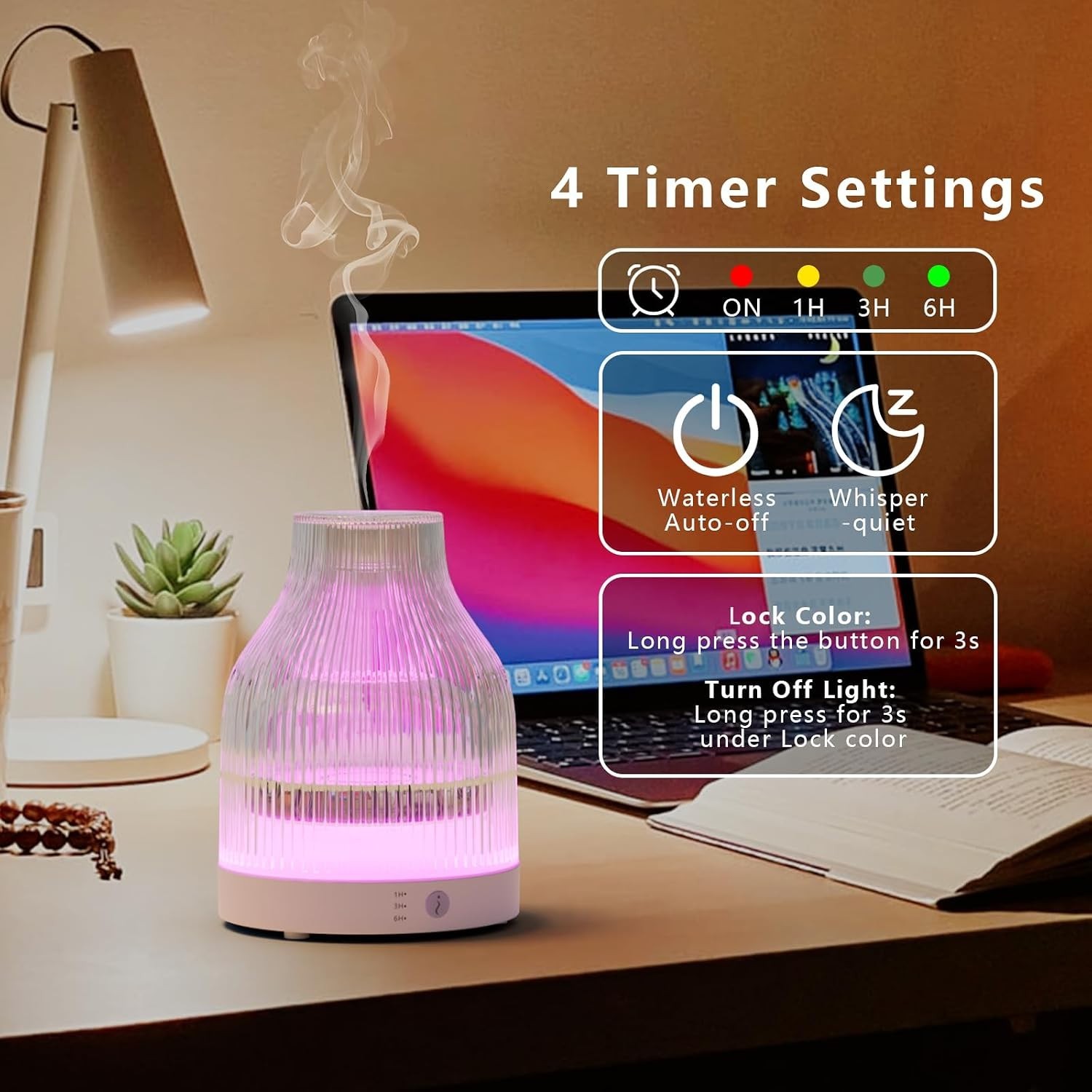 Compact Essential Oil Diffuser, 200ml Ultrasonic Mist, 7 Colors, Quiet, Auto Off