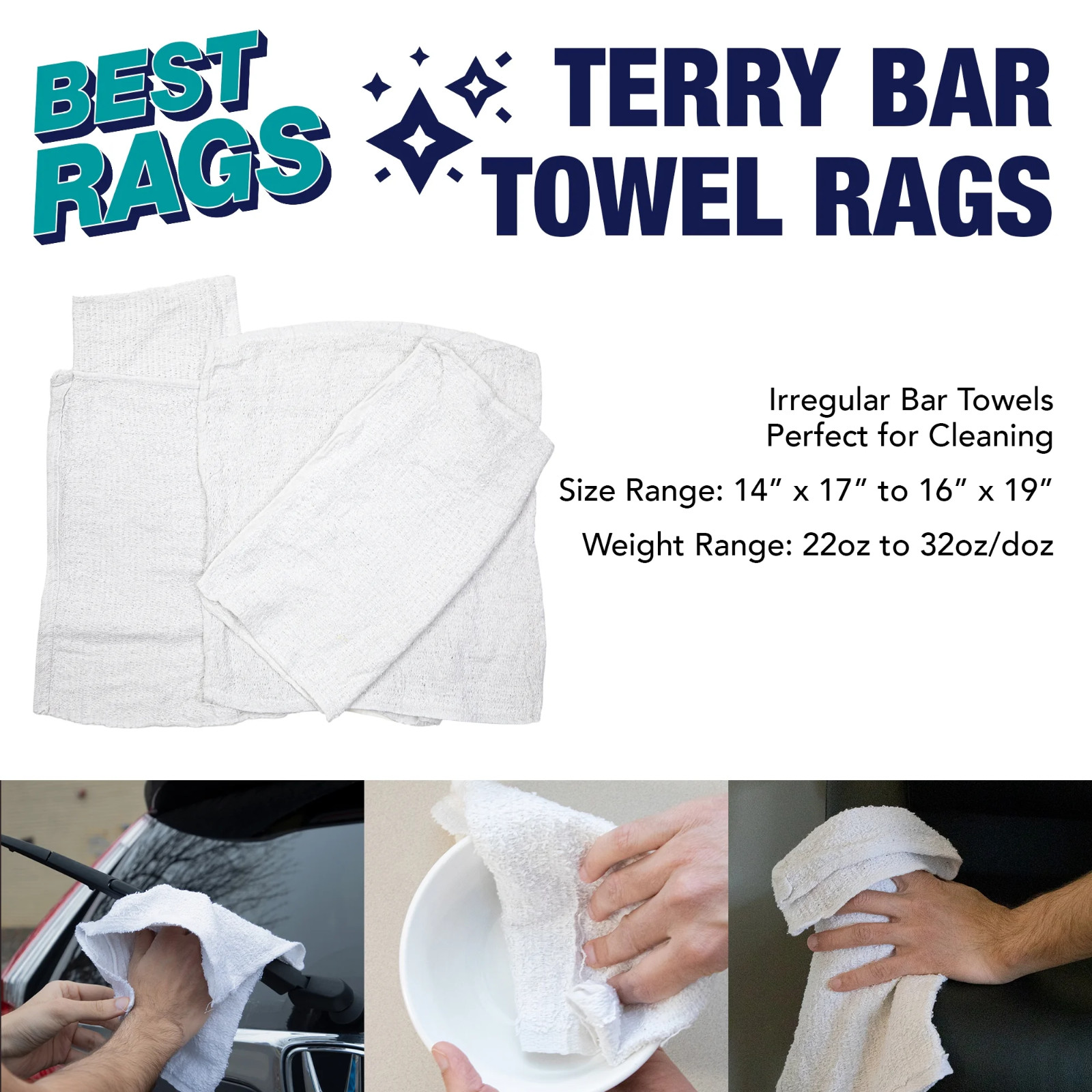 Best Rags Box of 10lb new white terry towels Appoximately 16×19 NEW (46C)