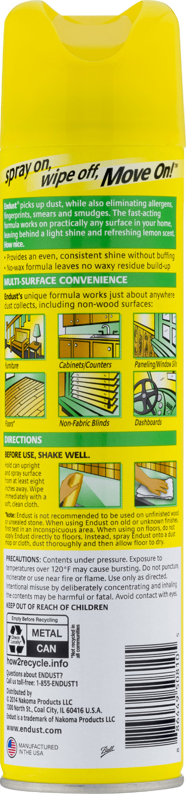 Endust® Multi-Surface Dusting and Cleaning Spray, Lemon Zest, Aerosol, 12.5 oz.
