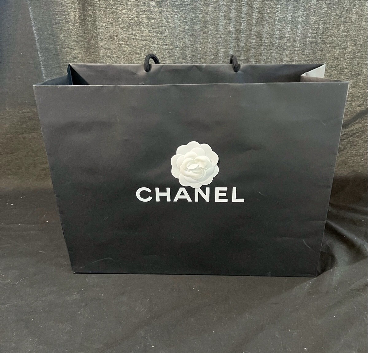 Authentic CHANEL Paper Reusable Shopping Bag Rope Handle Black 13″ x 17 “x 6”