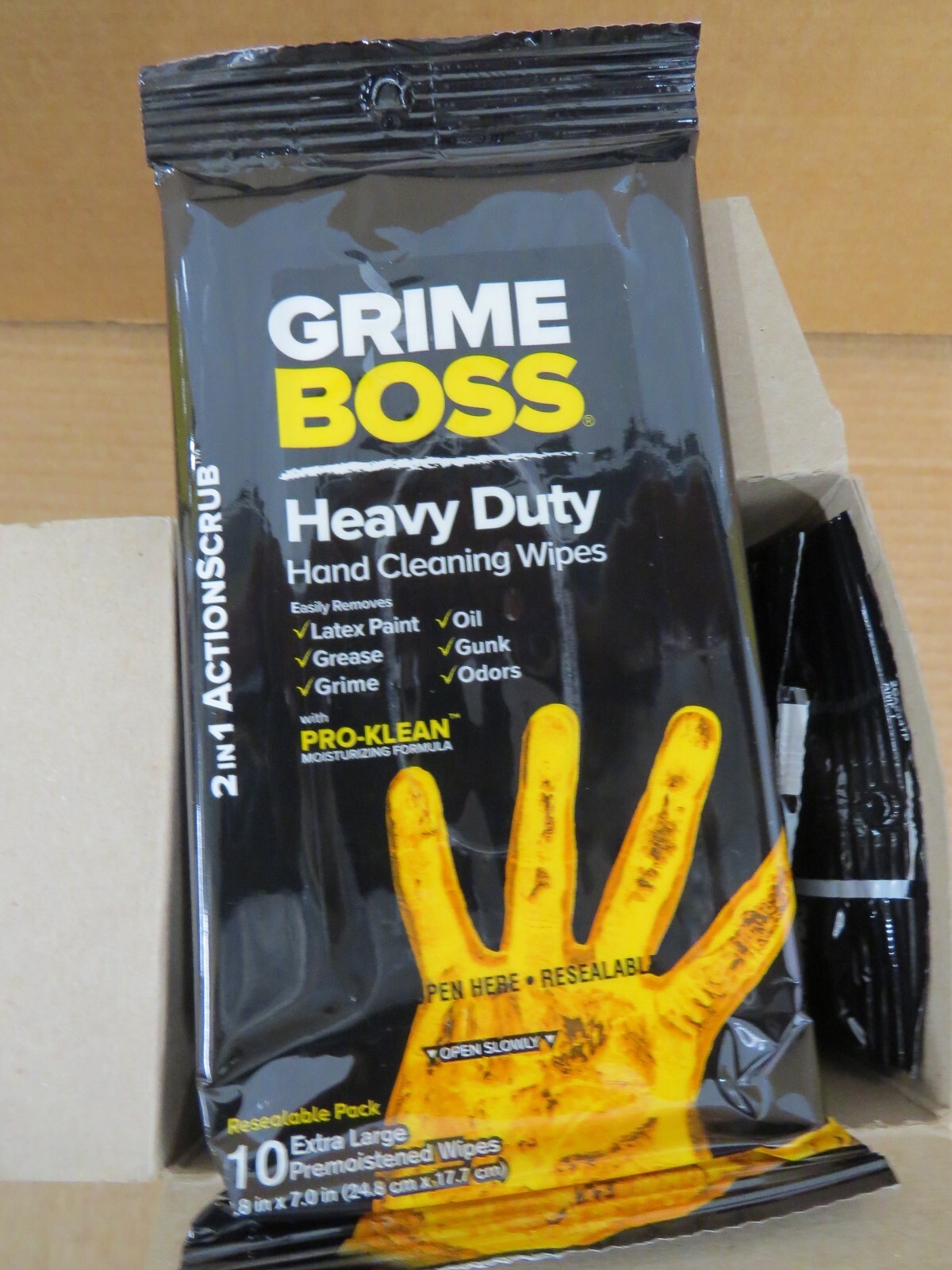 Grime Boss Heavy Duty Hand Cleaning Wipes- 10 Packs, 10 Wipes Each 100 Total NEW