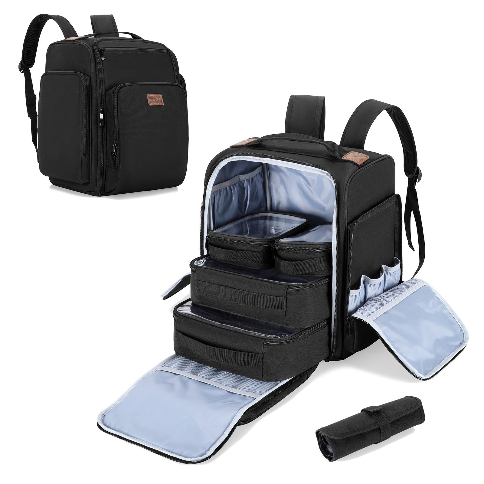 BAFASO Makeup Backpack with 4 Removable 12″L x 7.75″W x 14.25″H, Black