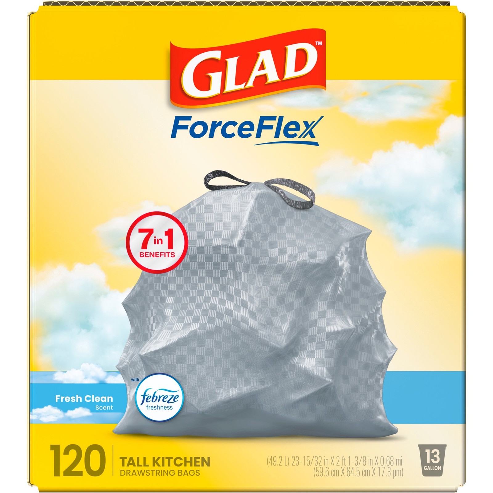 Glad ForceFlex 13 Gal Febreze Trash Bags 120 Count