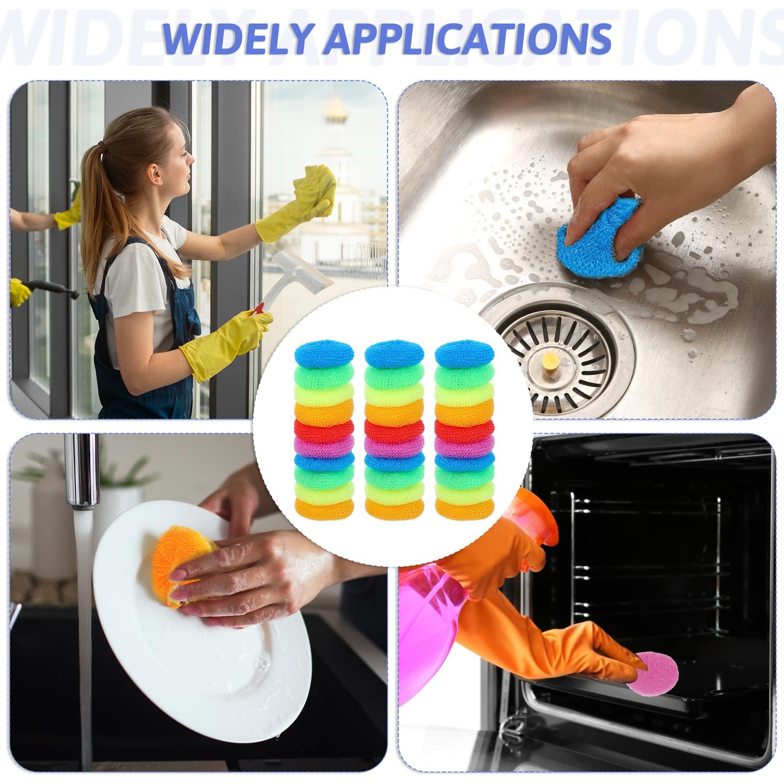 100 Pcs Plastic Scrubbers for Dishes, Round Pot Scrubbers for Kitchen Non Scr…