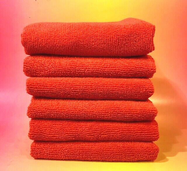 6 RED MICROFIBER CLEANING WASH CLOTH KITCHEN TOWEL RAG 16″x16″ CAR WINDOW BAR