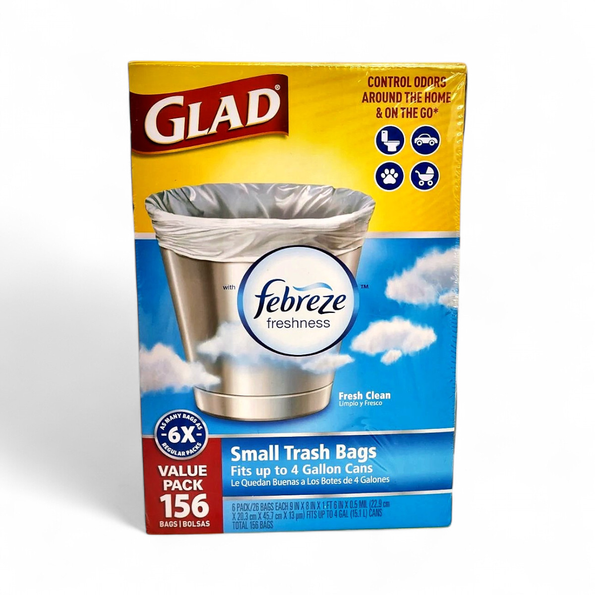 Glad Small 4-Gallon Twist-Tie White Trash Bags, Fresh Clean Scent – 156 Count