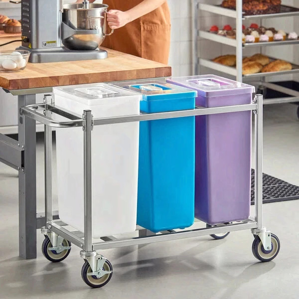Baker’s Lane 30 Gallon/480 Cup Mobile Triple Ingredient Bin-White/ Blue/ Purple
