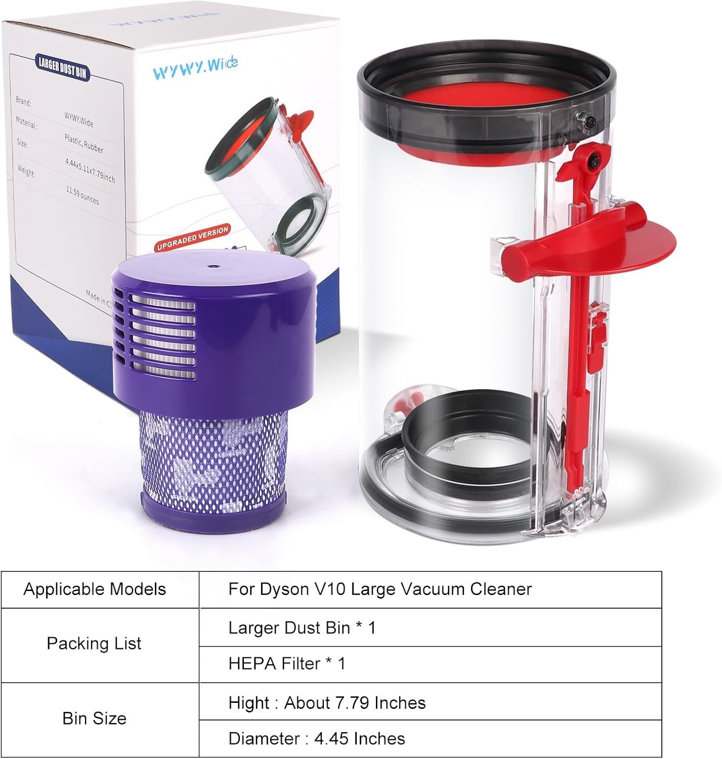 Upgraded Dust Bin+HEPA Filter for Dyson V10 Vacuum Cleaner Canister Large Bin